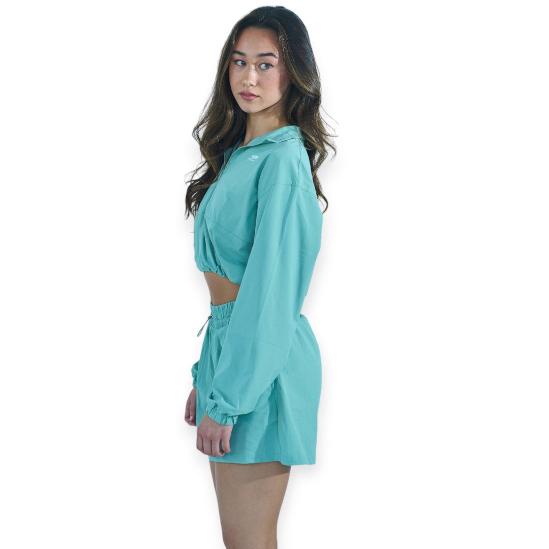 Long sleeve zipper top and shorts set