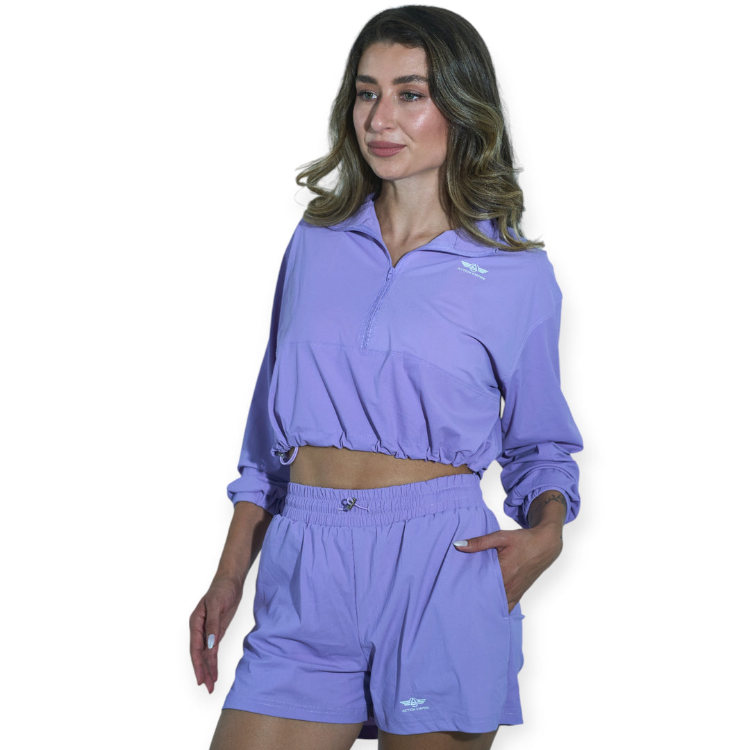 Long sleeve zipper top and shorts set