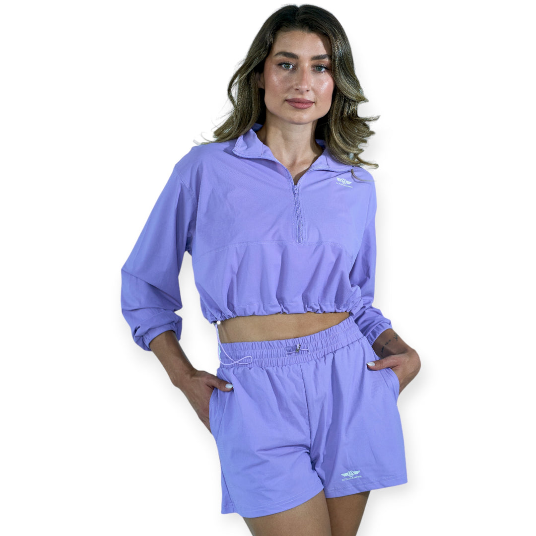 Long sleeve zipper top and shorts set